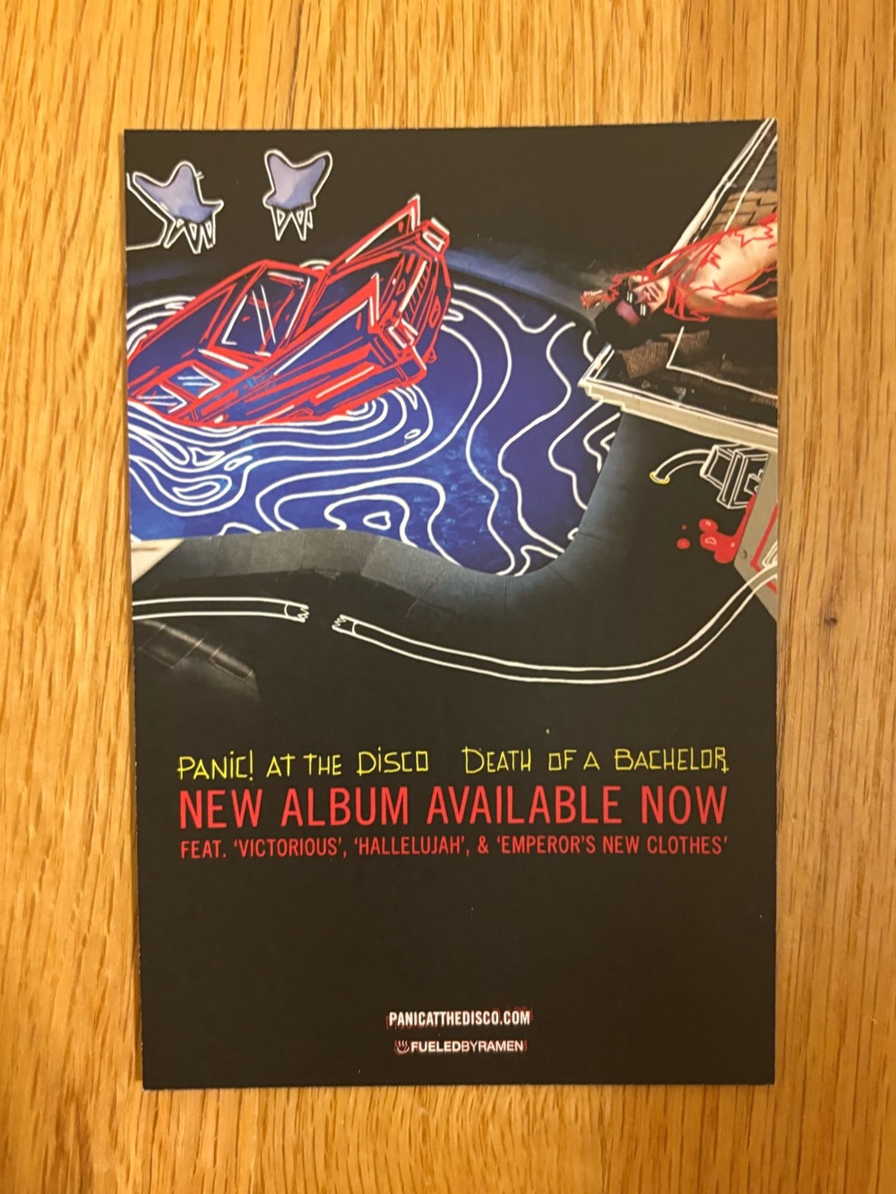 Panic At The Disco 2016 summer tour promo card for Death Of A Bachelor album